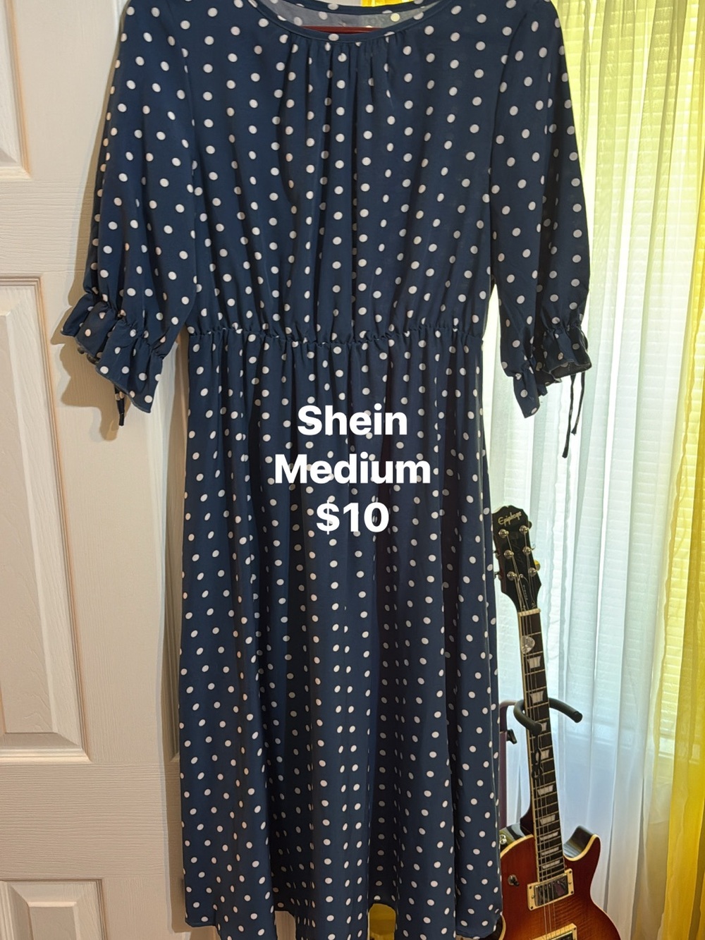 SHEIN Navy and White Polka Dot Midi Dress